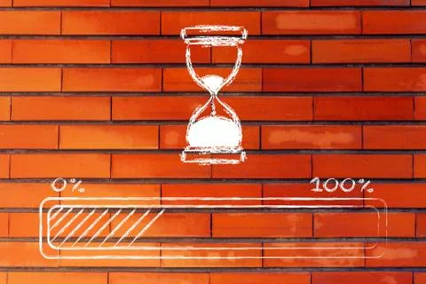 Please wait hourglass illustration with progress bar Stock Illustration