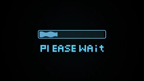 Please Wait Text. Blue pixelated please wait text with loading progress bar Stock Footage 341236857
