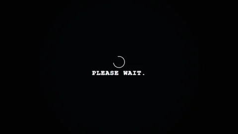 Please Wait Text. White please wait typewriter text with loading icon on black Stock Footage 341236475