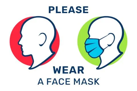 Please wear a face mask, vector illustration. Mask required, warning sign Stock Illustration