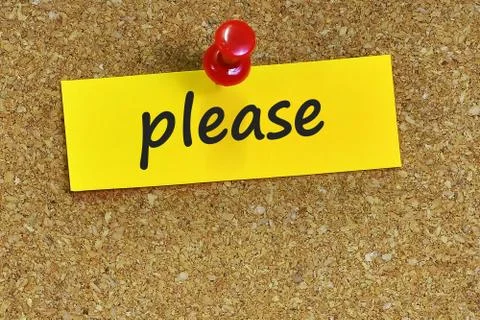 Please  word on notes paper with cork background Stock Photos
