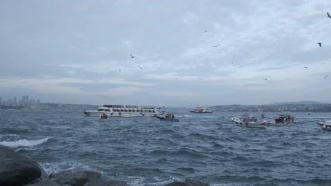 Pleasure boat in Bosphorus Stock Footage 163226944