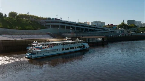 Pleasure boat on the river Stock Footage 79774555