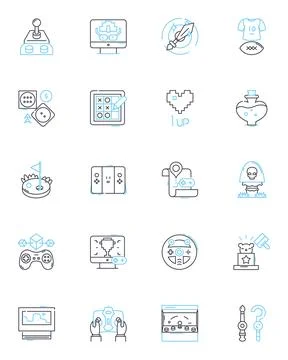 Pleasure linear icons set. Delight, Joy, Bliss, Ecstasy, Rapture, Happiness Stock Illustration