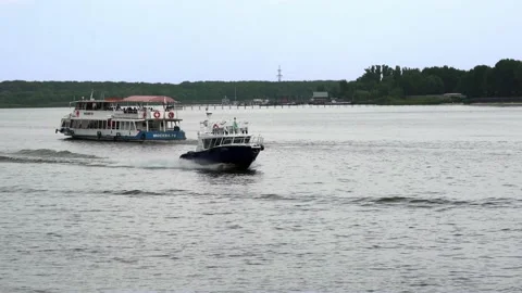 Pleasure ship sails on the river Don Stock Footage 169792750
