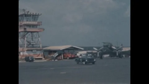 PLEIKU - 1969: Control tower - Open-framework tower with a glazed cab Stock Footage 343934248