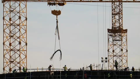 Plenty of cranes working on the mega construction in Saudi Arabia Stock Footage 285329506