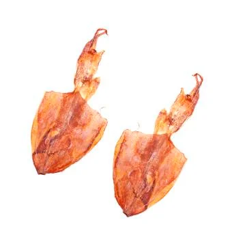 Plenty of dried squids on white background Stock Photos