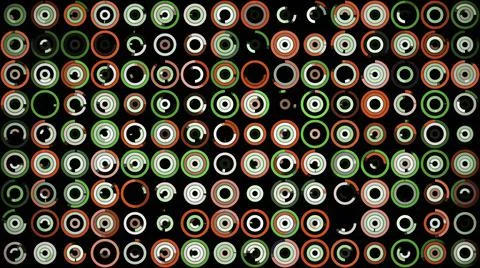 Plenty of small multicolored circles spinning on the black background in Stock Illustration