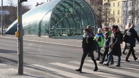 Pleople with mask gathering and walking at Hradcanska tram and train station  Stock Footage 151174630