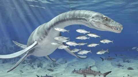 Plesiosaur marine creature dinosaur animation Stock Footage 342396013