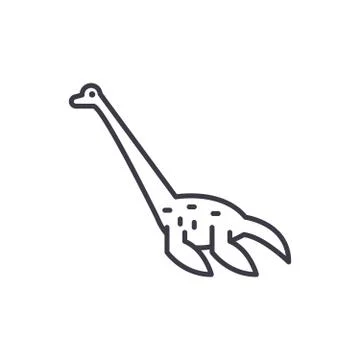 Plesiosaurus vector line icon, sign, illustration on background, editable Stock Illustration