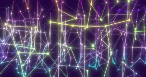 Plexus of abstract colored geometrical lines with moving triangles and dots on a Stock Footage 190386635