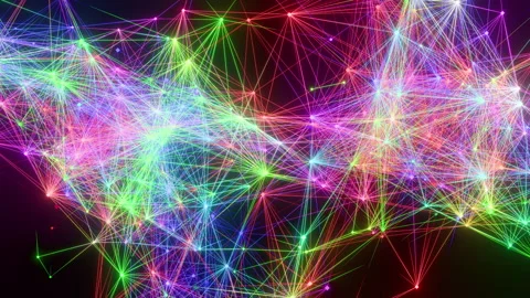 Plexus abstract multicolor background with rays 3d render, neon dots and lines Video stock 342579111