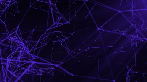Plexus of abstract neon geometrical lines with moving triangles and dots. Motion Stock Illustration