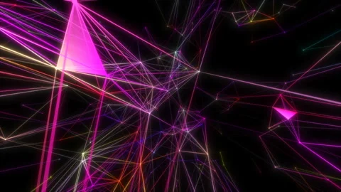 Plexus of abstract pink geometrical lines with moving triangles and dots on a Stock Footage 112273235