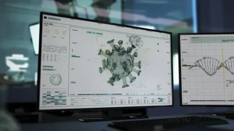 Plexus analysis of the corona virus with the help of a bioinformatic software. Video stock 147746508