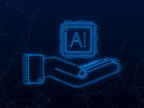 Plexus Artificial Intelligence landing page. Ai icon with hands. Website Stock Illustration