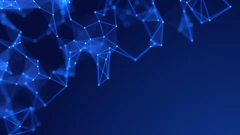 Plexus on a blue background. Abstract neon connection of dots and lines on .. Stock Illustration