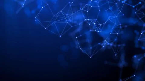 Plexus on a blue background. Abstract neon connection of dots and lines on .. Stock Illustration