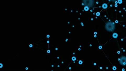 Plexus with blue gears on a black screen. Stock Footage 230933996