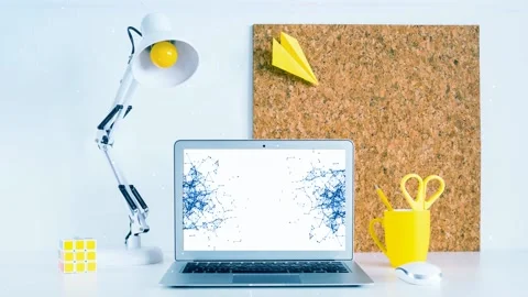 Plexus of blue lines on laptop screen Video stock 135722358