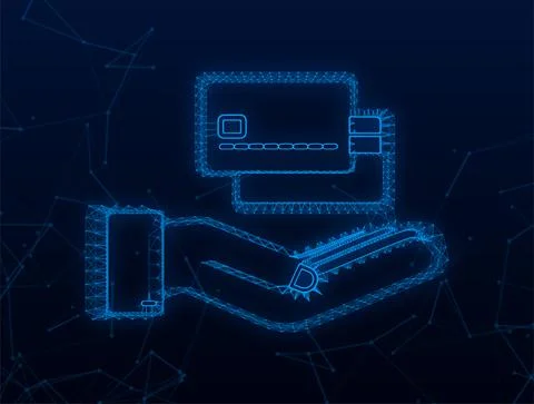 Plexus Blue simple credit card with hands template on blue background. Vector 스톡 일러스트