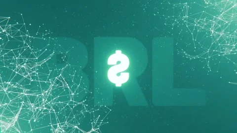 Plexus of BRL currency symbols, loop. Rotating Brazilian Real glowing neon sign Stock Footage 266440151