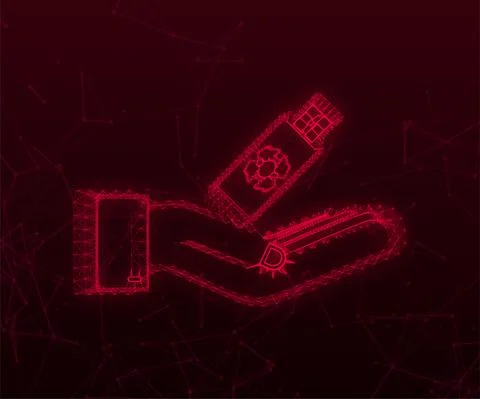 Plexus Computer virus on usb flash card in hands. Virus protection. Vector stock Stock Illustration