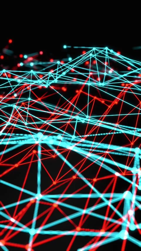 Plexus, digital connection of red and blue polygons, network. Stock Footage 319992435