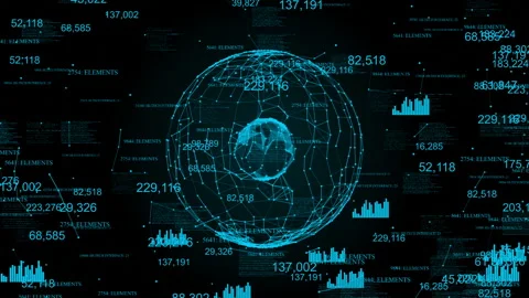 Plexus with digital numbers, diagrams, graphics and text. Abstract sphere Stock Footage 87275595