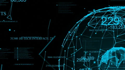 Plexus with digital numbers, diagrams, graphics and text. Abstract sphere Stock Footage 87275786