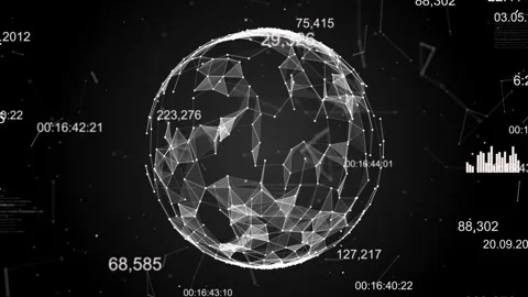 Plexus with digital numbers, diagrams, graphics and text. Abstract sphere Stock Footage 87276027