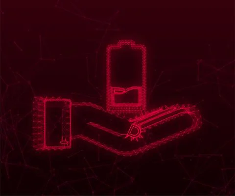 Plexus Discharged battery with hands. battery charge level indicators. Vector Illustrazione stock