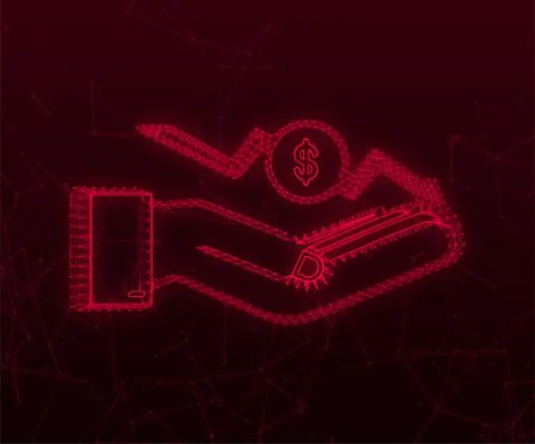 Plexus Down Dollar Sign in hands on red background. Vector stock illustration Stock Illustration