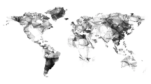 Plexus fantasy abstract technology. World map with node and line connection Stock Footage 152769909