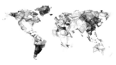 Plexus fantasy abstract technology. World map with node and line connection Stock Footage 152821937