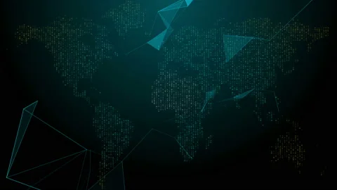 Plexus fantasy abstract technology. World map with user icon, Global Stock Footage 161876880