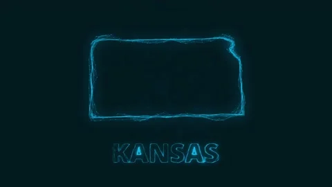 Plexus flat map showing the state of Kansas from the United State of America on Stock Footage 171241840