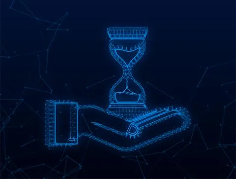 Plexus Hourglass in hands. Hourglass Timer Sand as Countdown. Vector stock Illustrazione stock