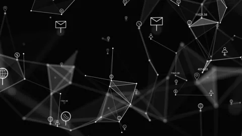 Plexus with HUD elements. Abstract background with icons and numbers . 4k Stock Footage 235891225