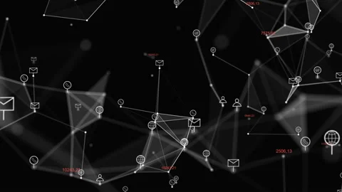 Plexus with HUD elements. Abstract background with icons and numbers . 4k Vídeo Stock 235891807