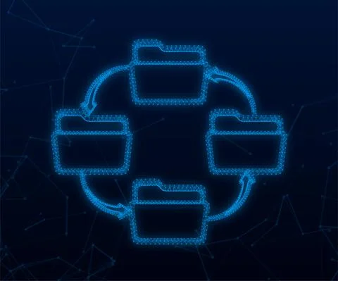 Plexus icon with file exchange. Flat digital vector illustration. Cloud storage Stock Illustration