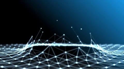 Plexus lines and dots blue field being crossed by a sphere Stockbeeldmateriaal 78564003