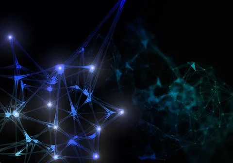 Plexus lines, dots and light beams with light points. Abstract technology, sc Illustration