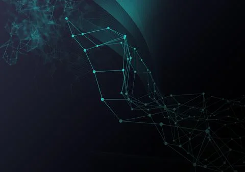 Plexus lines, dots and light beams with light points. Abstract technology, sc Stock Illustration