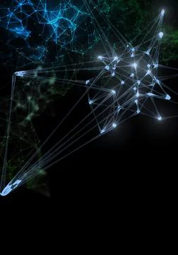 Plexus lines, dots and light beams with light points. Abstract technology, sc Illustration