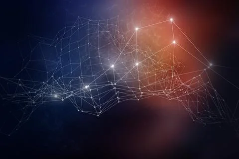 Plexus lines, dots and light beams with light points. Abstract technology, sc Stock Illustration