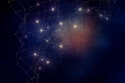 Plexus lines, dots and light beams with light points. Abstract technology, sc Stock Illustration