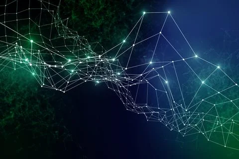 Plexus lines, dots and light beams with light points. Abstract technology, sc Stock Illustration